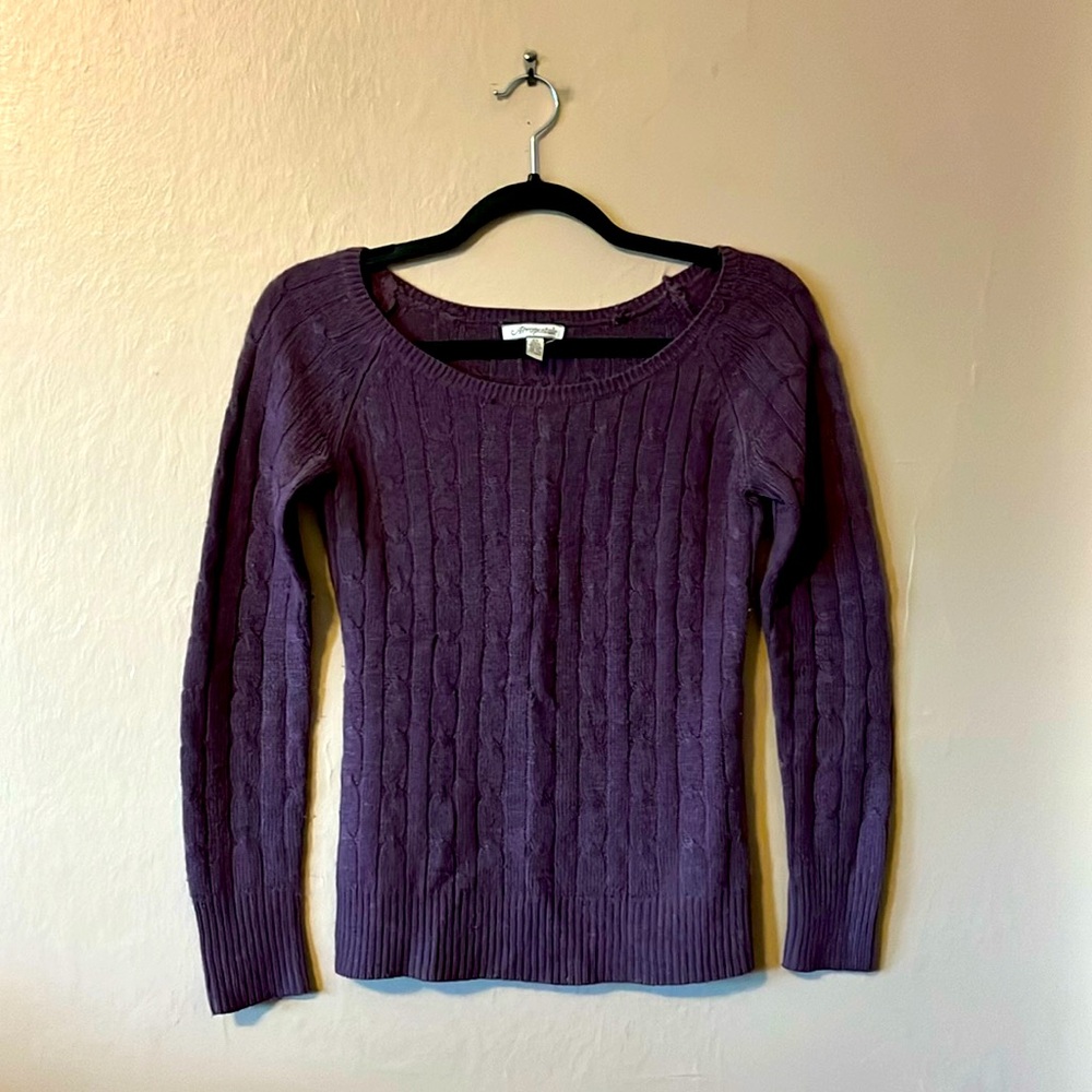 Aeropostale Purple Boatneck Cable Knit Long Sleeve Sweater XS